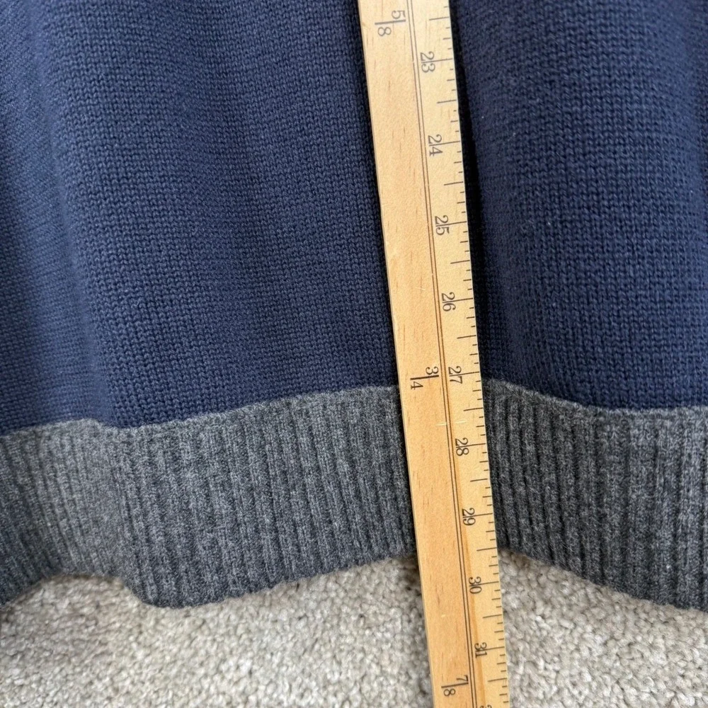 Reiss Mens XL Navy Blue Cotton Lambswool Cashmere Turtleneck Elbow Patch Sweater